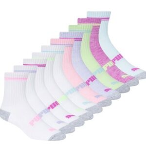 Puma Kids Girls Low Crew Socks, 10 Pairs, Fits Shoe Size 9-3.5
